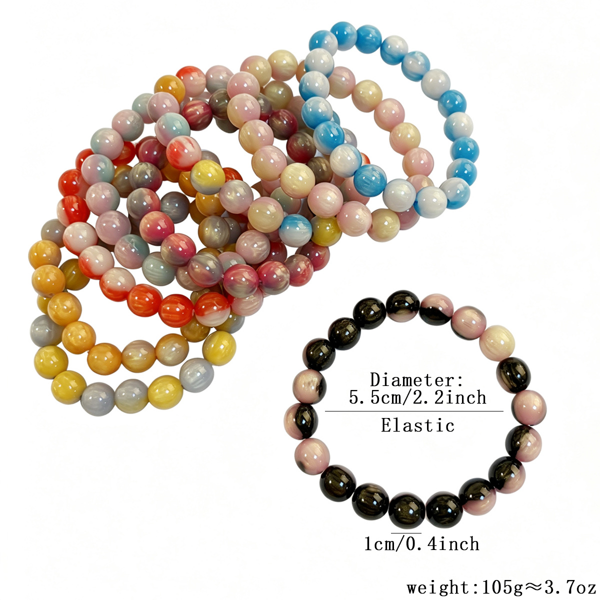 9pc Simple Contrast-Color Textured Beaded Bracelet Set
